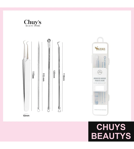 Set Limpieza Acne Acero Inoxidable 4PCS