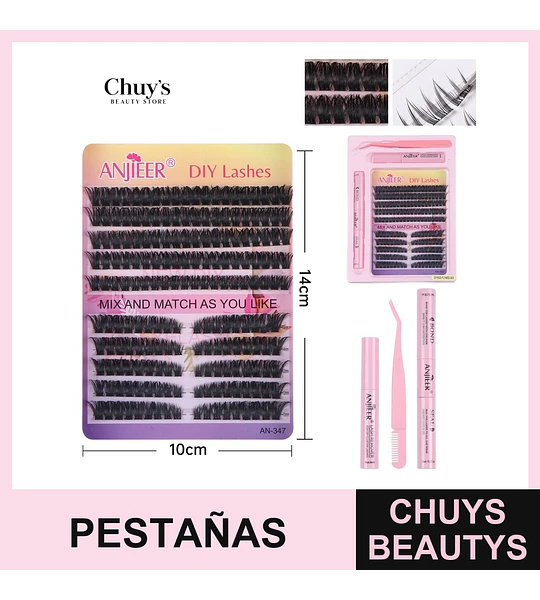 Set de pestañas postizas por punto con pegamento, cepillo y pinzas
