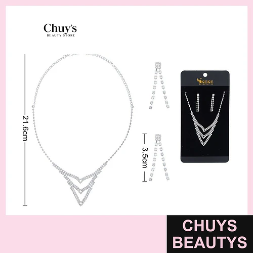 Collar y aretes con piedrería - Chuys Beautys | Chuys Beautys
