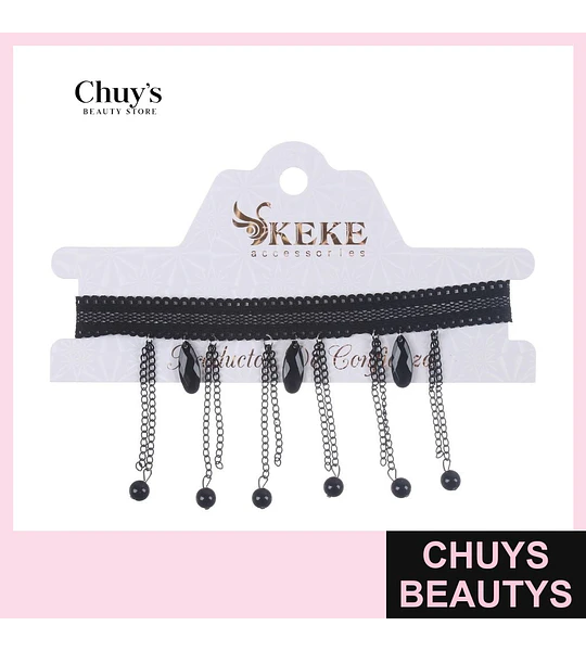 Choker con Cadenas y Perlas Negras
