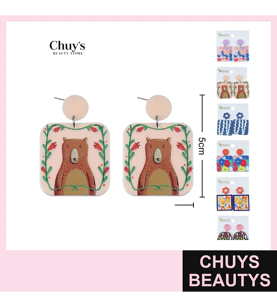 Pendientes acrilicos coloridos con diseño