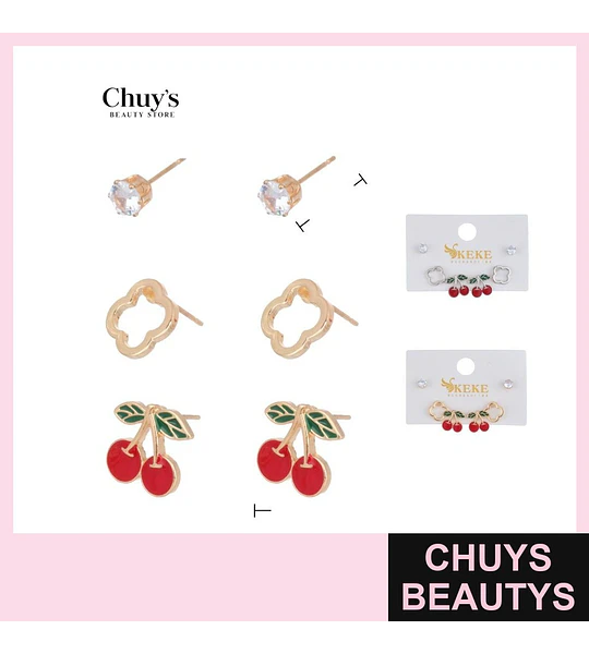 Set 3 Pendientes Aros de Cerezas