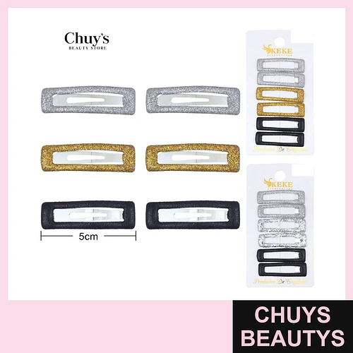 Pinches cuadrados con purpurina 6 piezas - Chuys Beautys | Chuys Beautys