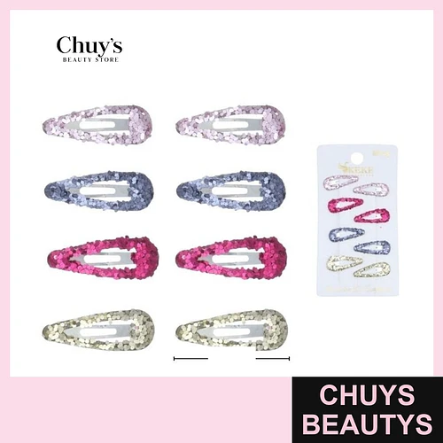 Pinches con purpurina dorado, plateados, fucsia y rosa 8pcs 3cm - Chuys Beautys | Chuys Beautys