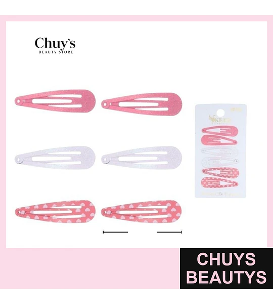 Pinches con purpurina magenta y blancos 6pcs 6cm