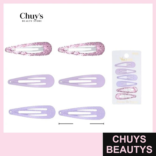 Pinches violetas con purpurina y estampados 6pcs 6cm - Chuys Beautys | Chuys Beautys