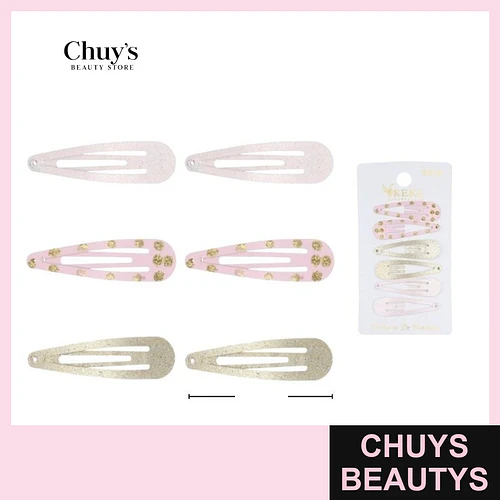 Pinches con purpurina rosa y dorados 6PCS 6CM - Chuys Beautys | Chuys Beautys