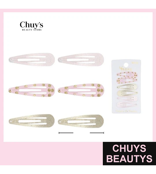 Pinches con purpurina rosa y dorados 6PCS 6CM