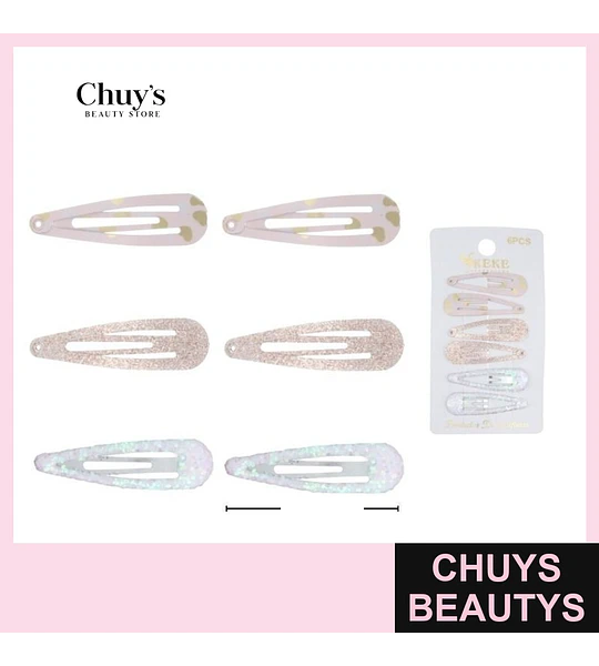 Pinches con purpurina y estampados 6 piezas