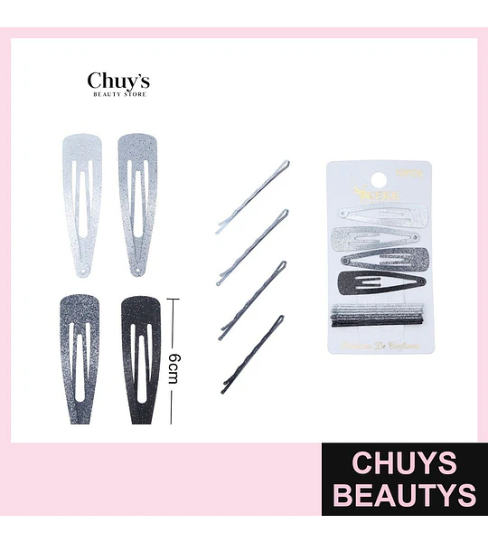 Pinches con purpurina gris 12pcs 6cm