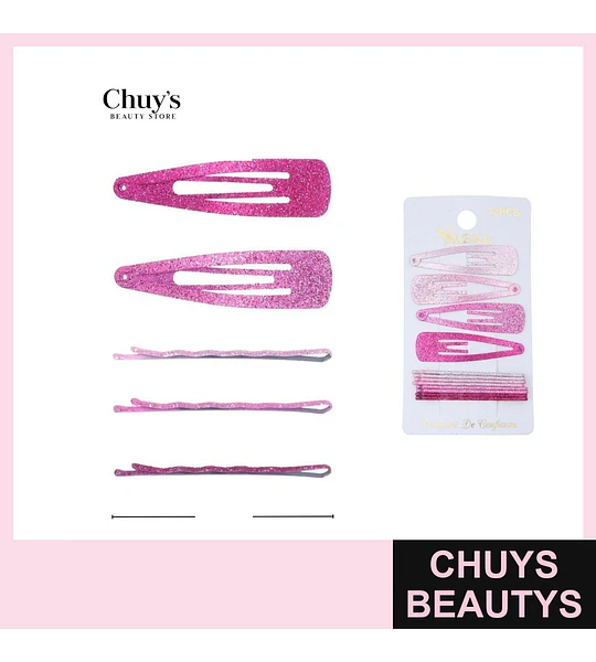 Pinches con purpurina rosa 12pcs 6cm