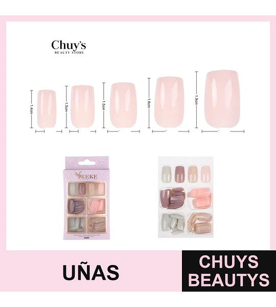 Uñas Postizas Unicolor 96 Piezas