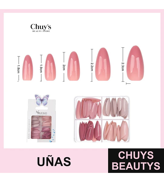 Uñas con Diseños Rosa 8 Pcs