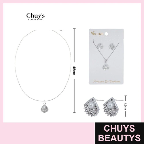 Collar con Pendientes Aleación Acero Inoxidable y Perla - Chuys Beautys | Chuys Beautys