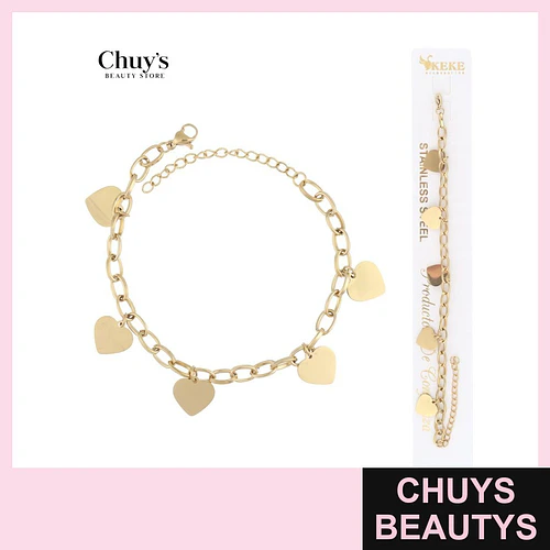 Pulsera de acero inoxidable con corazones - Chuys Beautys | Chuys Beautys