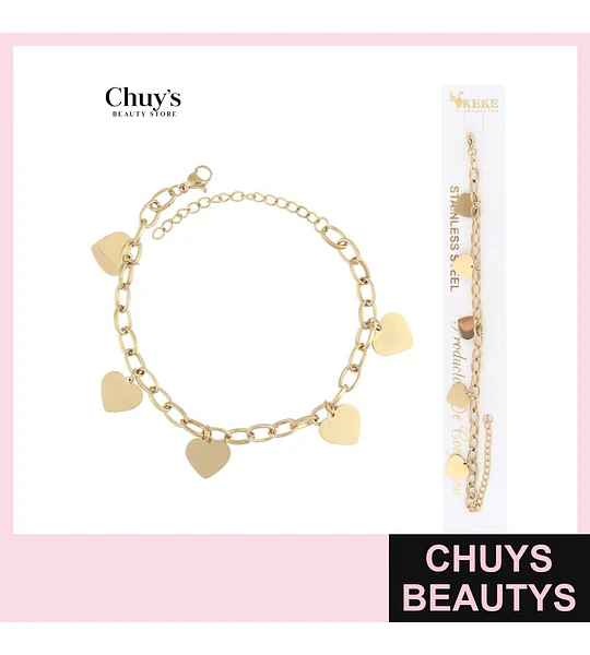 Pulsera de acero inoxidable con corazones
