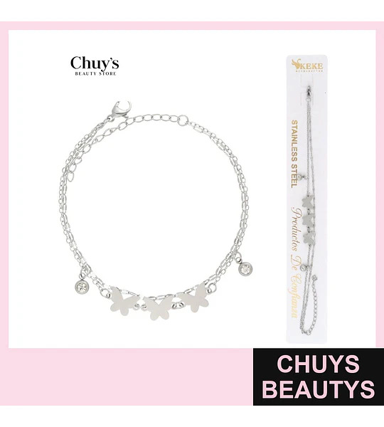 Pulsera de acero inoxidable con mariposas