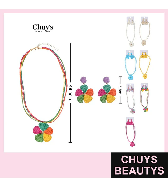 Pendientes artesanales y collar colorido