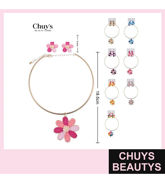 Pendientes Artesanales y Collar Floral