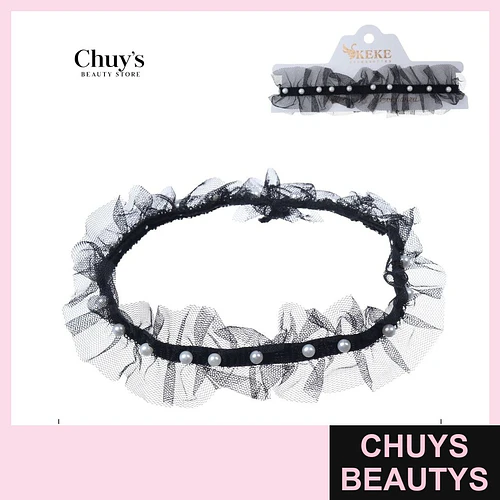 Choker de Tul Negro con Perlas - Chuys Beautys | Chuys Beautys