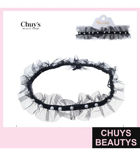 Choker de Tul Negro con Perlas