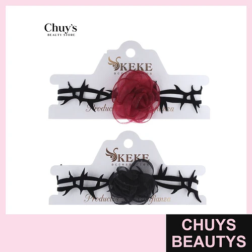 Choker con Flor Rosa y Negra - Chuys Beautys | Chuys Beautys