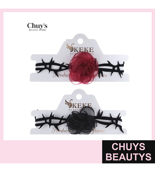 Choker con Flor Rosa y Negra