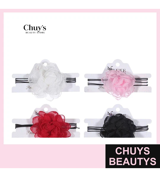 Chokers con Flores 4 Piezas