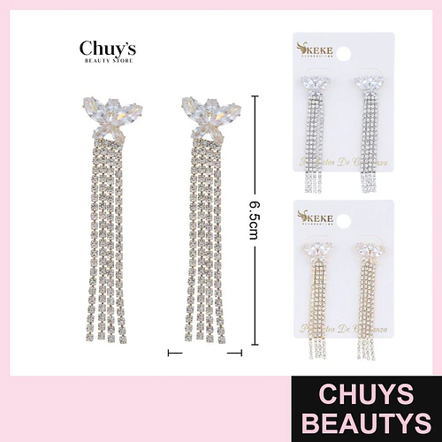 Zarcillos Pendientes Largos Con Brillos - Chuys Beautys | Chuys Beautys
