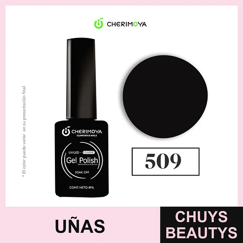 Esmalte Gel Polish UV/LED Negro Clásico 509 Cherimoya 8ml - Chuys Beautys | Chuys Beautys