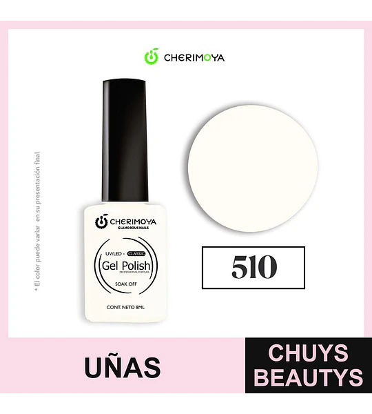 Esmalte Gel UV/LED Cherimoya Classic Tono Blanco Cremoso 510 8ml