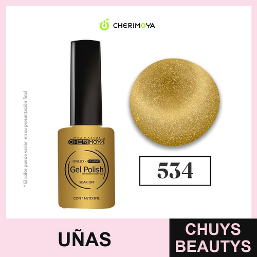 Esmalte Gel UV/LED Cherimoya Dorado Glitter Profesional 8ml #534 - Chuys Beautys | Chuys Beautys