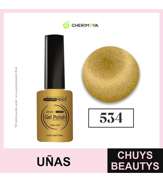 Esmalte Gel UV/LED Cherimoya Dorado Glitter Profesional 8ml #534