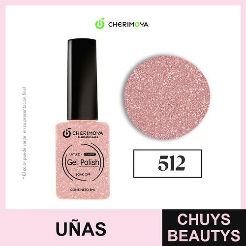 Gel Polish Cherimoya Glitter Rosa N° 512 para Uñas UV/LED 8ml - Chuys Beautys | Chuys Beautys