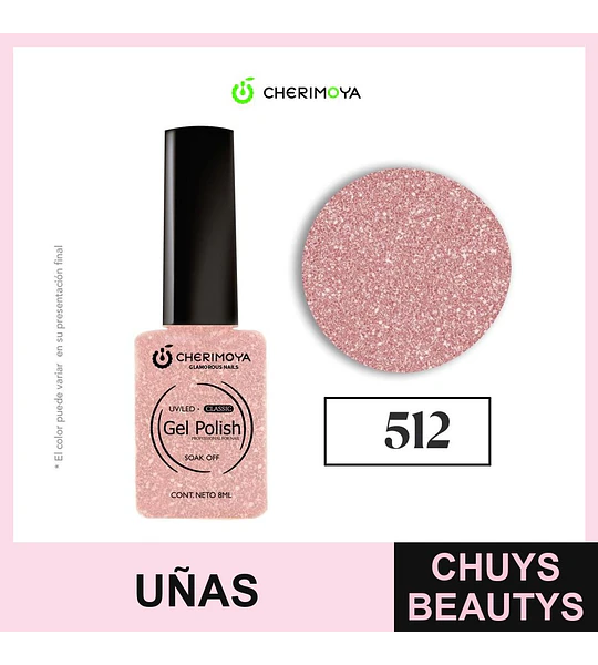 Gel Polish Cherimoya Glitter Rosa N° 512 para Uñas UV/LED 8ml