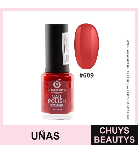 Esmalte de Uñas Rojo Intenso #609 Cherimoya Fast Dry 14ml