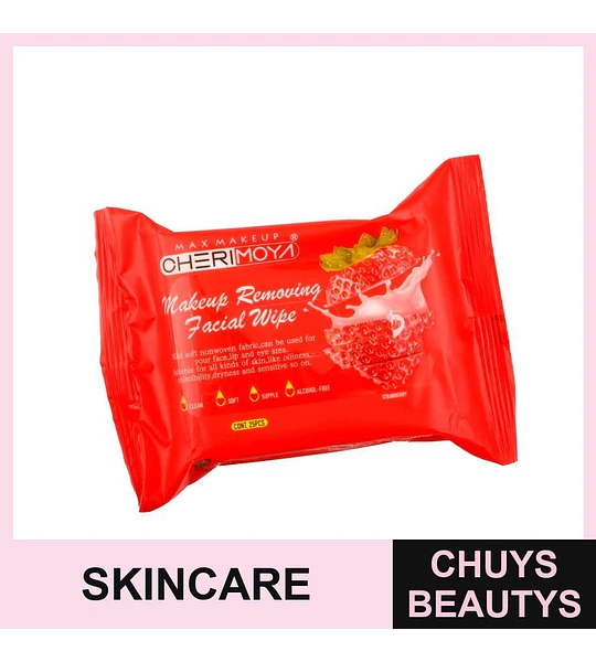Toallitas Desmaquillantes Faciales de Fresa Cherimoya x25