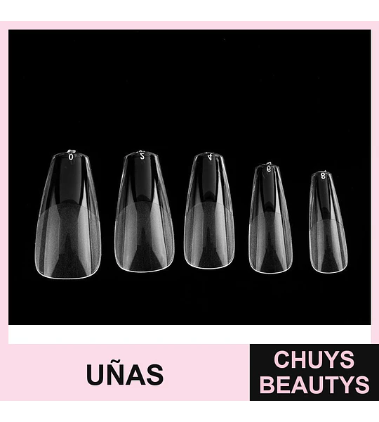 Uñas postizas coffin transparentes tamaño 0-8 Cherimoya