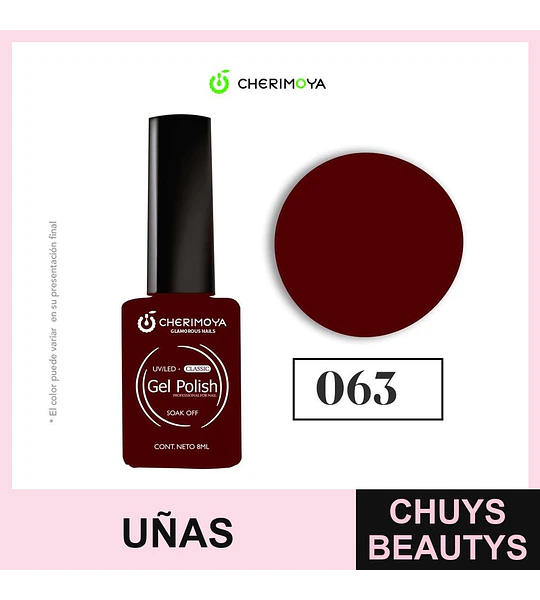 Gel Polish Cherimoya Clásico 063 Rojo Oscuro 8ml
