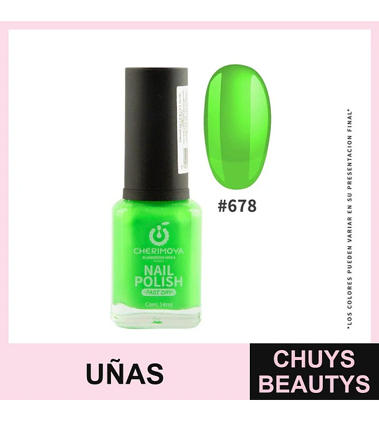 Esmalte de uñas Cherimoya Nail Polish Fast Dry 14ml #678 Verde Neón
