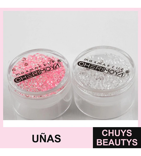 Glitter para uñas Cherimoya, cristales rosados y blancos
