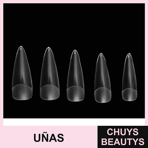 Uñas postizas acrílicas punta stiletto transparentes Cherimoya (set 5 tamaños) - Chuys Beautys | Chuys Beautys