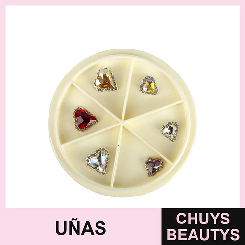 Set de 6 dijes para uñas con forma de corazón y cristales brillantes - Chuys Beautys | Chuys Beautys
