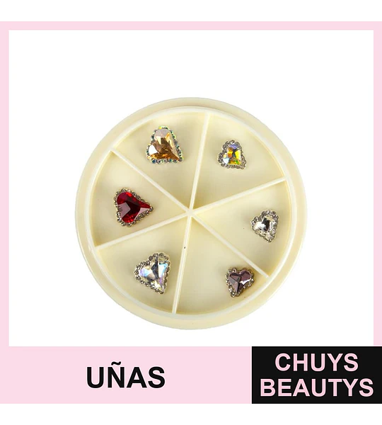 Set de 6 dijes para uñas con forma de corazón y cristales brillantes