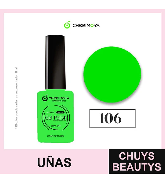 Esmalte Gel Polish UV/LED Clásico Soak Off 106 Verde Neón Cherimoya 8ml