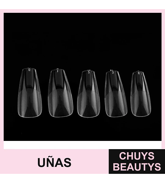Uñas postizas coffin transparentes set x 5 unidades Cherimoya