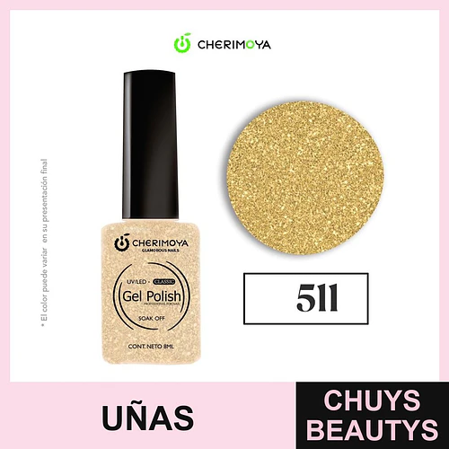 Esmalte Gel Polish 511 Glitter Dorado Cherimoya - Chuys Beautys | Chuys Beautys