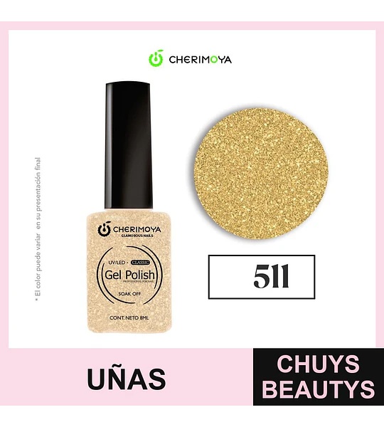 Esmalte Gel Polish 511 Glitter Dorado Cherimoya