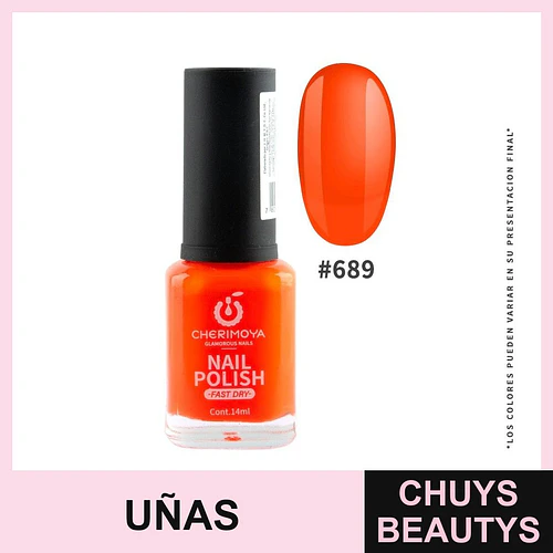 Esmalte de uñas Cherimoya Nail Polish Fast Dry #689 Naranja Brillante - Chuys Beautys | Chuys Beautys