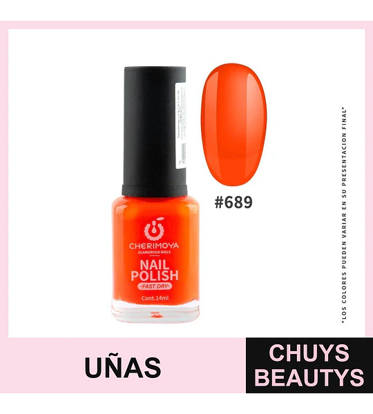 Esmalte de uñas Cherimoya Nail Polish Fast Dry #689 Naranja Brillante